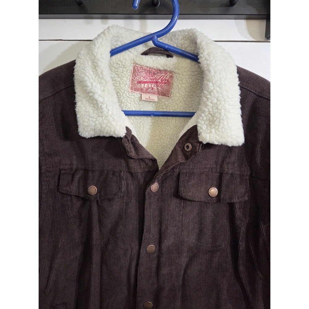 Brooklyn Cloth Mens Brown L Corduroy Sherpa Lined Trucker Jacket Snaps Nice - Picture 3 of 12